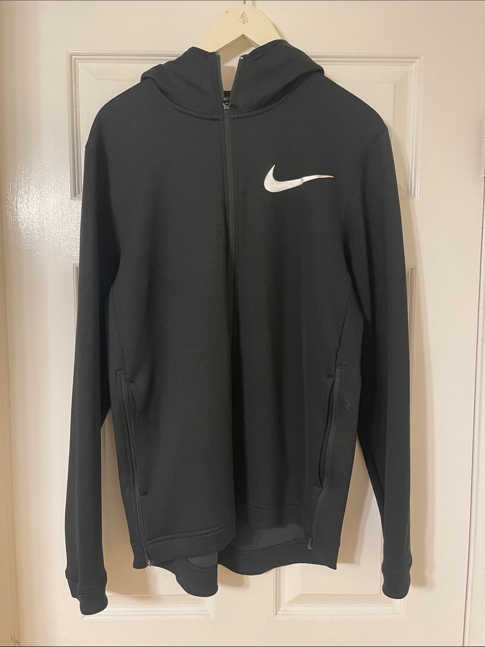 Nike Black Men’s Full-Zip Hooded Performance Jacket with White Swoosh
